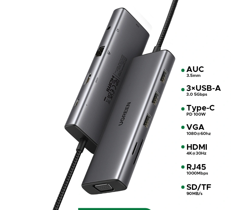 HUB USB-C 10PTOS UGREEN GRIS CM498